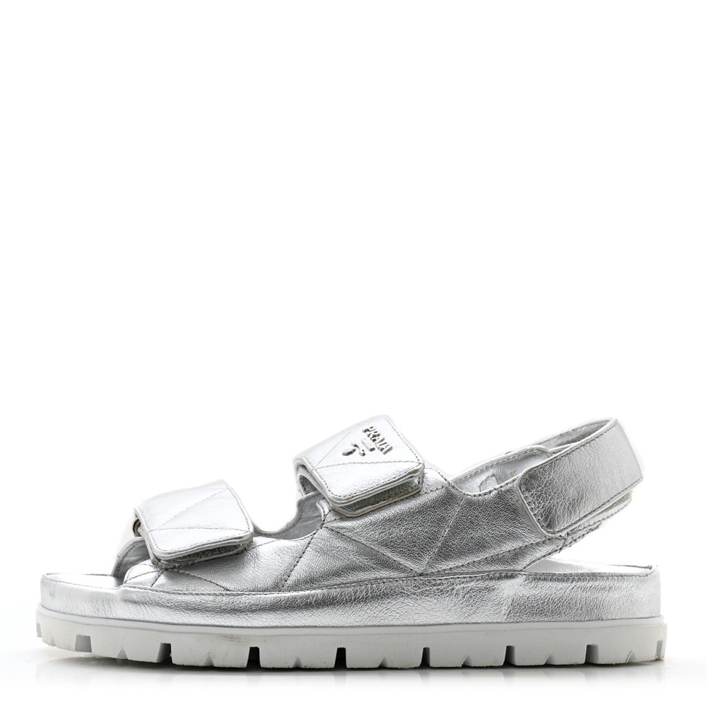 Prada Silver Quilted "dad" Sandals size 7